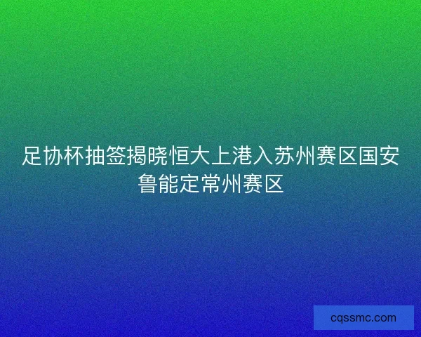 足协杯抽签揭晓恒大上港入苏州赛区国安鲁能定常州赛区
